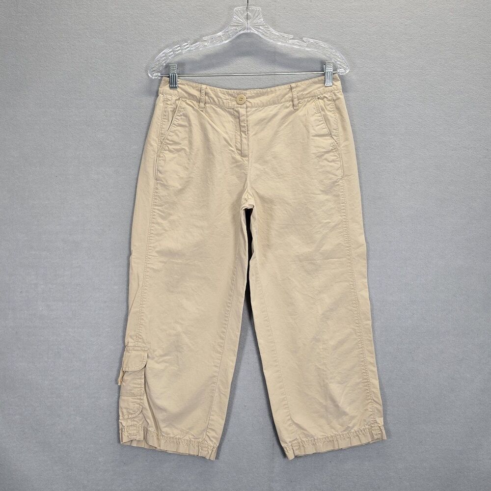 J Jill Tan Genuine Fit Below Waist Cargo Capri Pants Size 4Low Rise Straight Leg